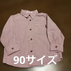 赤と白のチェック柄　長袖シャツ　ブラウス　べべ　90サイズ