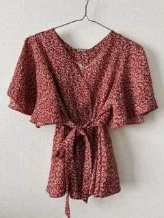 Vネック 花柄 ブラウス