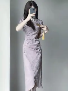 【新品・未使用】薄紫色チャイナドレス　短袖