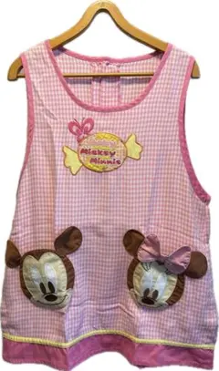 ミッキー ミニー エプロン ピンク チェック