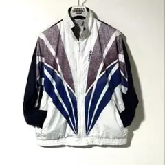 90s ビンテージ adidas ナイロンジャケット 万国旗タグ 幾何学模様