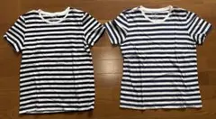 【無印良品】Tシャツ　2枚セット　ストライプ　ネイビー　ブラック