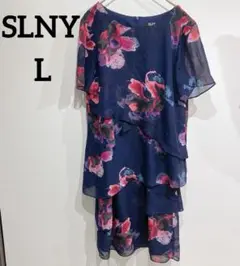 SLNY 【L】ネイビー フラワープリント ブラウス 花柄 紺 ワンピース