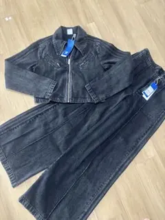 adidas ブラック デニムジャケット デニムパンツ セットアップ M