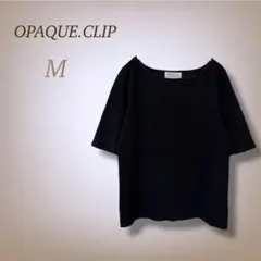 オペークドットクリップ 半袖 カットソー リブ コットン ブラック Tシャツ M