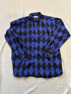青と黒のダイヤモンド柄長袖シャツ