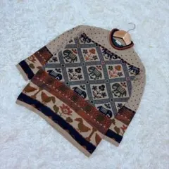 cellielan 総柄ニット 象柄 アニマル柄 日本製 レトロ ヴィンテージ