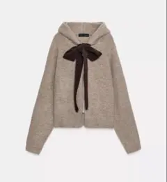 ZARA フード付きタイベルトニットカーディガン リボンパーカー