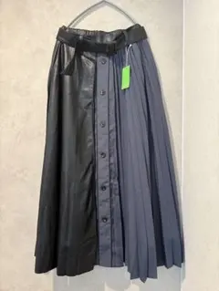 チャオパニック　異素材ロングプリーツスカート