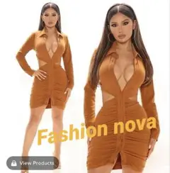 Fashion nova ♡タグ付き未使用カットアウト　シャーリング秋リブドレス