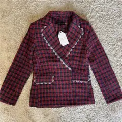 赤と黒のチェック柄テーラードジャケット