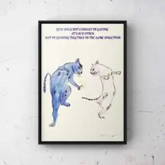 ★A4フレーム付き★オリジナル アートポスター LOVE CAT① 猫インテリア