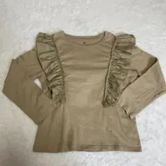 H&M フリル付き　カーキ　ベージュ長袖カットソー