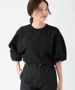 新品タグ付 MICHEL KLEIN シアーボリュームスリーブブラウス 黒38 