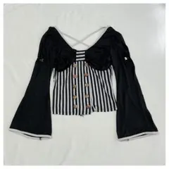y2k 平成ギャル 背中クロス 袖開き ストライプ d.i.a系 長袖 トップス