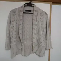カーディガン ボレロ ベージュ レース 透かし編み 前開き ウエストりぼん 夏物
