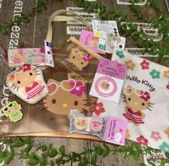 日焼けキティセット　巾着　キーホルダー　コンタクトケース　小物入れ　バッグクリア