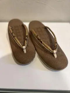 天然素材 ブラウン和装用 厚底 草履 蛇皮風の鼻緒