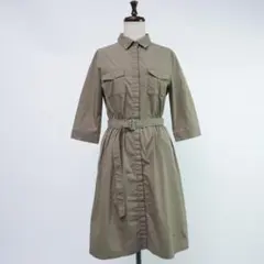 美品 INDIVI ベルト付き シャツワンピース カーキ サイズ38*TC177