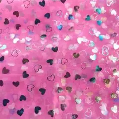 ハート柄ピンクメッシュ生地 メタリック仕上げ