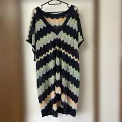 ジグザグパターン Vネック 半袖　ニット　Bou jeloid 春夏