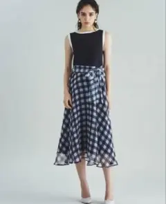 グレースコンチネンタル　シアーギンガムコンビワンピース　23SS GRACE