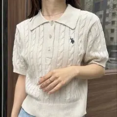 U.S.POLO ASSN.半袖ケーブルポロ襟ニット