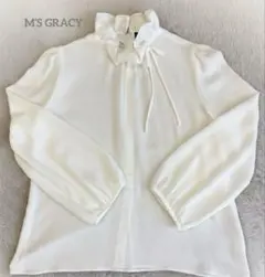 【美品】M’S GRACY リボン フリル ブラウス 38 ホワイトのサムネイル