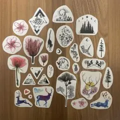 タトゥー シール 30点 花 折り鶴 和風 猫 鹿 月 薔薇