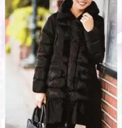 モンクレール MONCLER フリル付きブラックダウンコート cilee