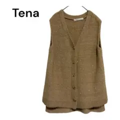 Tena Vネックニットベストラメ入り　ブラウン　茶色　前開きボタン