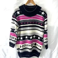 courreges 9R ストライプ 星柄 ニットセーター 長袖