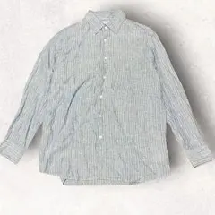 ユニクロ　UNIQLO プレミアムリネンストライプシャツ　ブルー　 XL