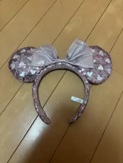 ミニー　ハート柄リボン付きピンクカチューシャ