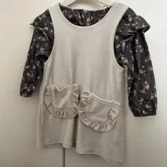 コーデュロイワンピース 花柄インナー付き