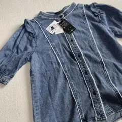 【新品未使用】デニム ブルー パフスリーブシャツ 半袖のサムネイル