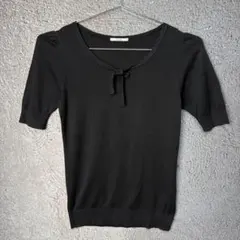 Spick and Span 半袖ニット 半袖セーター リボン付き 黒 ブラック