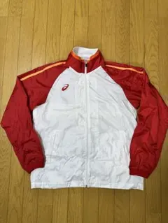 【美品】ASICS ナイロンジャケット Mサイズ 赤/白
