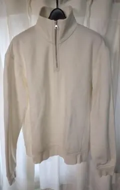 ZARA スウェット ハーフジップ 白 ハイネック プルオーバー メンズ 春秋