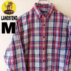 USA古着 LANDS'END　ネルシャツM　ネイビーレッド　チェック