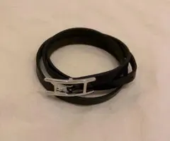 エルメス　アピ　ブレスレット　チョーカー　レザー　ブラック　シルバー