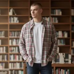 GAP 赤とグレーのチェック柄カジュアルシャツ