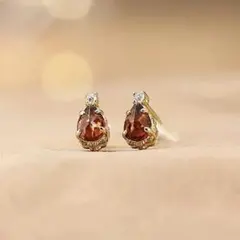 天然ガーネット ドロップ型 宮廷風 繊細 S925銀 14KGP ピアス