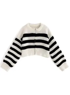 GRL ボーダー柄 ジッパー ニット トップス　　カーディガン　M