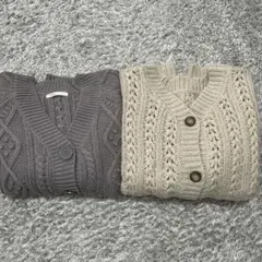 サマンサモスモスベージュカーデ エヘカソポ ケーブルニットカーディガングレー