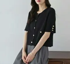 ブルーイースト　サマーニット　半袖　カーディガン　黒