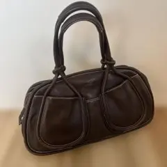 HOGAN ダークブラウン レザー ハンドバッグ