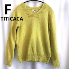 チチカカF綿混イエローニットセーター Vネック 長袖のサムネイル