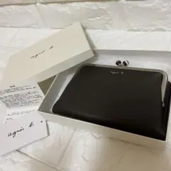 極美品 agnes b. アニエスベー 二つ折り財布 ダークブラウン がま口 茶