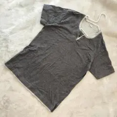UNIQLO メンズ コットン Tシャツ スリットネック 半袖 サイズM グレー